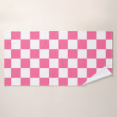 Pink White Checkered Check Pattern バスタオル (バスタオル)