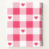 pink &white checkered heart pattern monogram name ノートブック (裏面)
