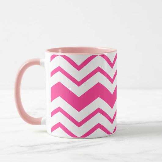 Pink White Chevron Zigzag Pattern Design  マグカップ (左)