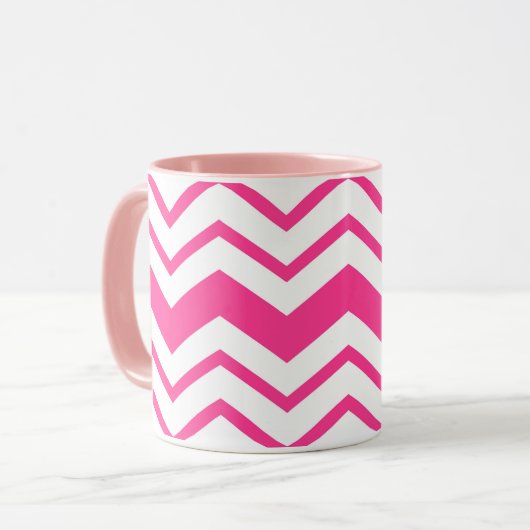 Pink White Chevron Zigzag Pattern Design  マグカップ (正面左)