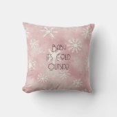Pink White Christmas Snowflakes Stripes  クッション (正面)