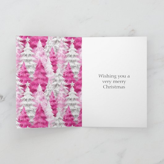 Pink White Christmas Trees Gold Glitter カード (内部)
