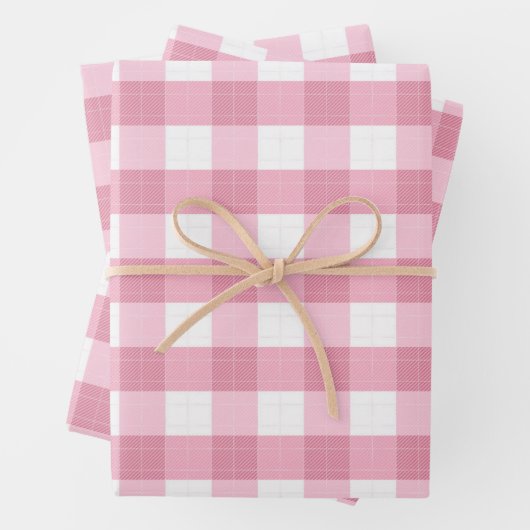 Pink & White Classic Gingham Pattern ラッピングペーパーシート (インサイチュ)
