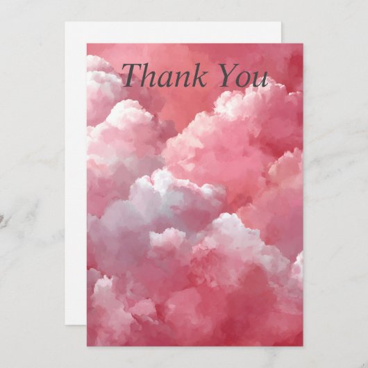 Pink & White Clouds Thank You Card 招待状 (正面/裏面)