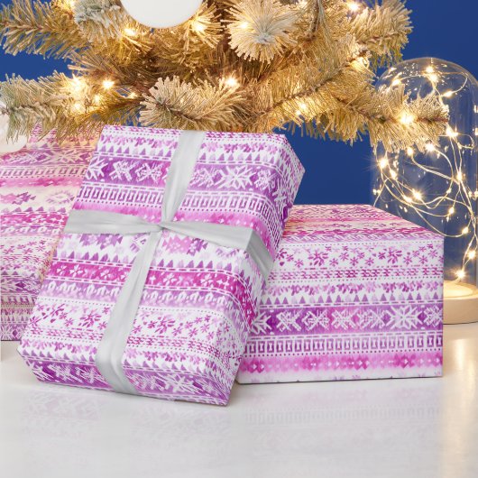 Pink White Cozy Stripes Christmas ラッピングペーパー (クリスマス)