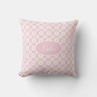 Pink White Daisy Pattern Custom Name クッション