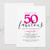 Pink White Fifty and Fabulous 50th Birthday Party 招待状 (正面/裏面)