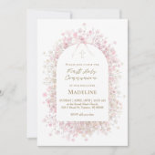 pink white First Communion girl 招待状 (正面)