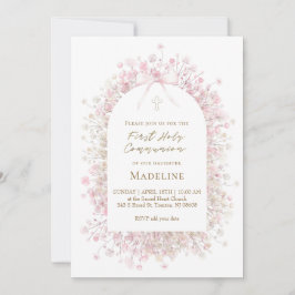 pink white  First Communion girl 招待状