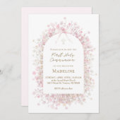 pink white First Communion girl 招待状 (正面/裏面)