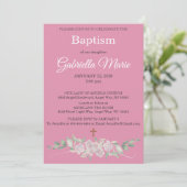Pink White Floral Watercolor Cross Baptism 招待状 (スタンド正面)