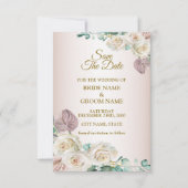 Pink White Floral Watercolor Greenery Wedding セーブザデート (正面)