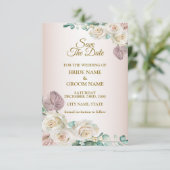 Pink White Floral Watercolor Greenery Wedding セーブザデート (スタンド正面)