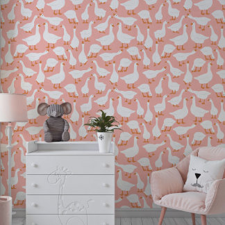 Pink White Fun Geese Seamless Pattern 壁紙