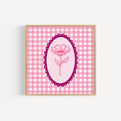 Pink & White Gingham & Frame Floral Art ポスター