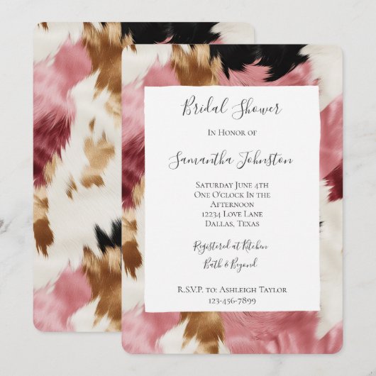 Pink White Gold Black Abstract Bridal Shower 招待状 (正面/裏面)