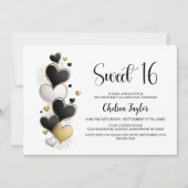 Pink White Gold Heart Theme Sweet 16 Birthday 招待状 (正面)