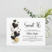 Pink White Gold Heart Theme Sweet 16 Birthday 招待状 (スタンド正面)