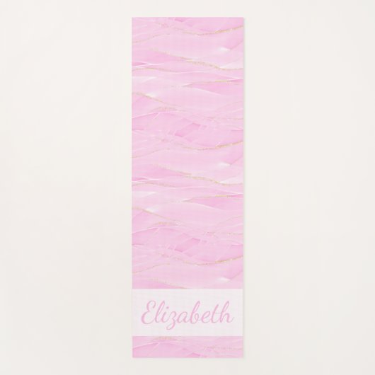 Pink White Gold Marble Calming Mindfulness Name ヨガマット (正面)