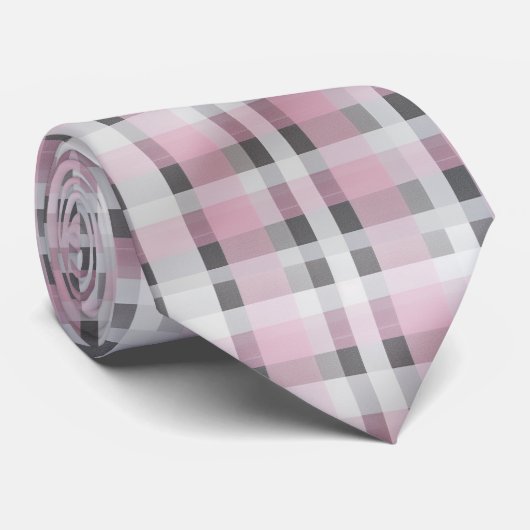 Pink White Grey Plaid Pattern – Trendy Tartan ネクタイ (ロール)