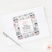 Pink White Grey Vintage Houses Christmas Stickers スクエアシール (封筒)