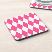 Pink White Harlequin Diamonds Checkers Design  コースター (左側)