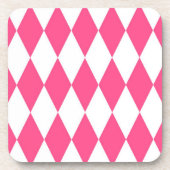 Pink White Harlequin Diamonds Checkers Design  コースター (正面)