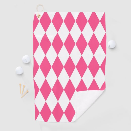 Pink White Harlequin Diamonds Checkers Design  ゴルフタオル (インサイチュ)