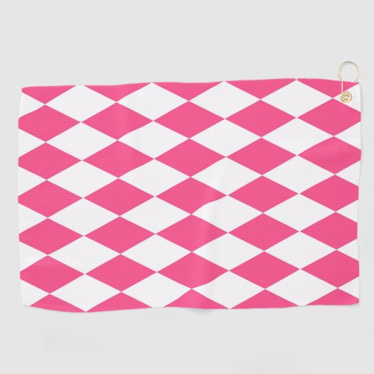Pink White Harlequin Diamonds Checkers Design  ゴルフタオル (横)