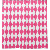 Pink White Harlequin Diamonds Checkers Design  シャワーカーテン (正面)