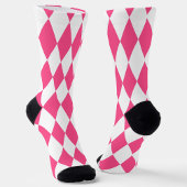Pink White Harlequin Diamonds Checkers Design  ソックス