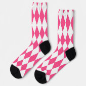 Pink White Harlequin Diamonds Checkers Design  ソックス (左)