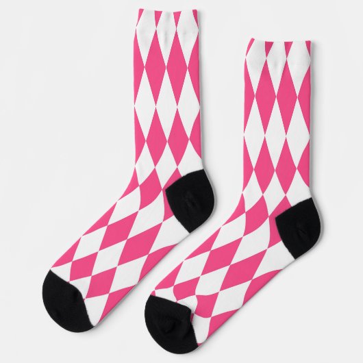 Pink White Harlequin Diamonds Checkers Design  ソックス (左)