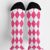 Pink White Harlequin Diamonds Checkers Design  ソックス (上部)