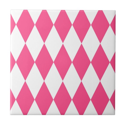Pink White Harlequin Diamonds Checkers Design  タイル (正面)