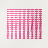 Pink White Harlequin Diamonds Checkers Design  タペストリー (正面(横))