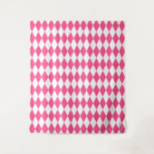 Pink White Harlequin Diamonds Checkers Design  タペストリー (正面)