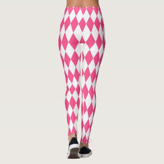 Pink White Harlequin Diamonds Checkers Design  レギンス (裏面)