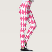 Pink White Harlequin Diamonds Checkers Design  レギンス