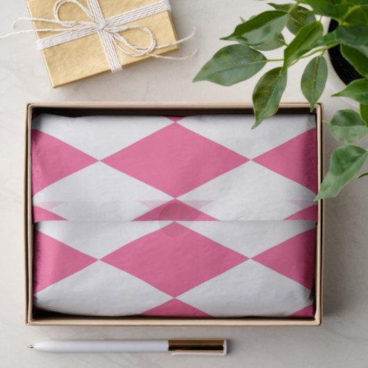Pink White Harlequin Diamonds Checkers Design  薄葉紙 (ギフト)