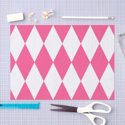 Pink White Harlequin Diamonds Checkers Design  薄葉紙 (クラフト)