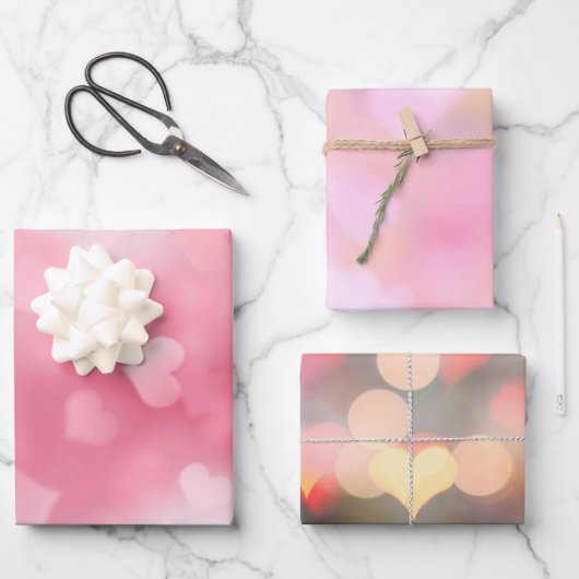 Pink White Heart ラッピングペーパーシート (正面)