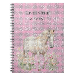 Pink White Horse Floral Sparkle  ノートブック