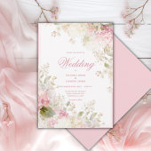 Pink White Hydrangeas Elegant Wedding Invitation 招待状