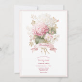 Pink White Hydrangeas Floral Wedding Invitation 招待状 (正面)