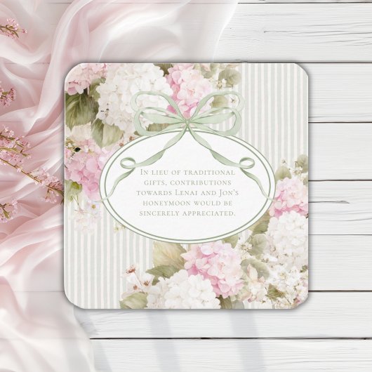 Pink White Hydrangeas Sage Green Bridal Shower エンクロージャーカード