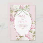 Pink White Hydrangeas Sage Green Bridal Shower 招待状 (正面/裏面)