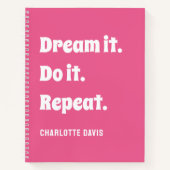 Pink white inspirational quote dream it do it ノートブック (正面)