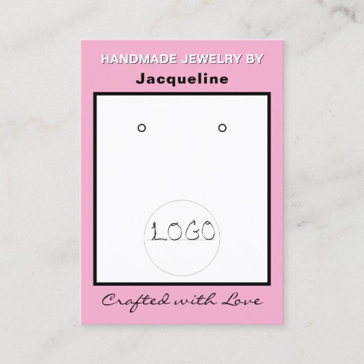 Pink White Jewelry Earrings Logo QR Code 名刺 (正面)