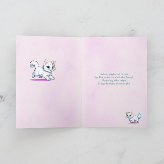 Pink White Kitten with Balloons Birthday カード (内部)